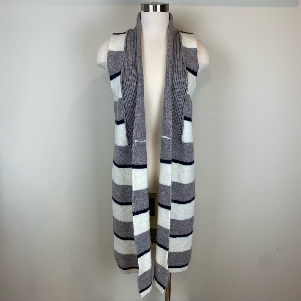 Anthropologie Pencey Sleeveless Cardigan Vest Knee Length Sz S Striped Longline